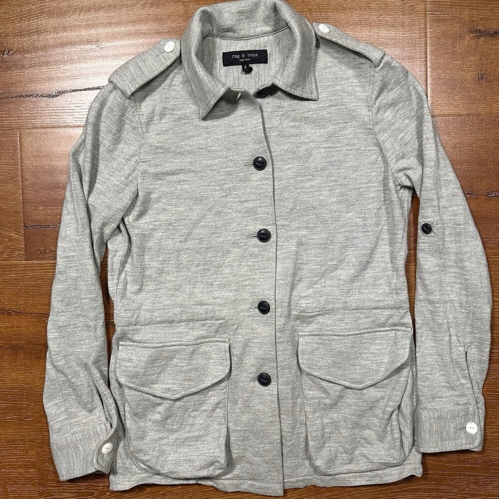 Rag & Bone Over Shirt Button Up Jacket Mens S Gray Knit 100% Wool Military Retro